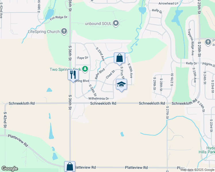 map of restaurants, bars, coffee shops, grocery stores, and more near 3211 Spring Boulevard in Bellevue