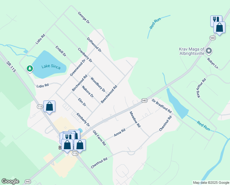 map of restaurants, bars, coffee shops, grocery stores, and more near 5266 Beechwood Road in Blakeslee