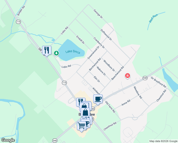 map of restaurants, bars, coffee shops, grocery stores, and more near 4 Elm Drive in Blakeslee