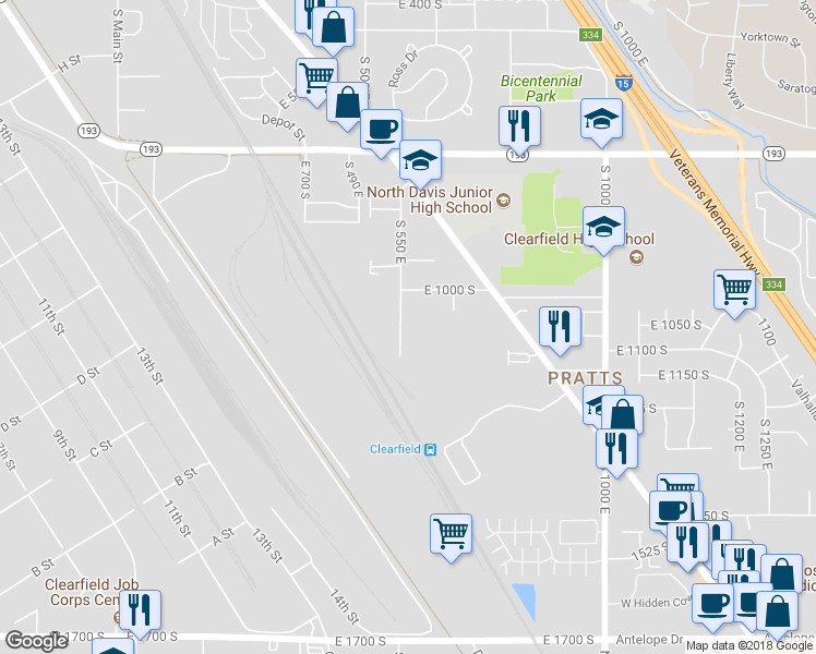 map of restaurants, bars, coffee shops, grocery stores, and more near 1480 State Street in Clearfield