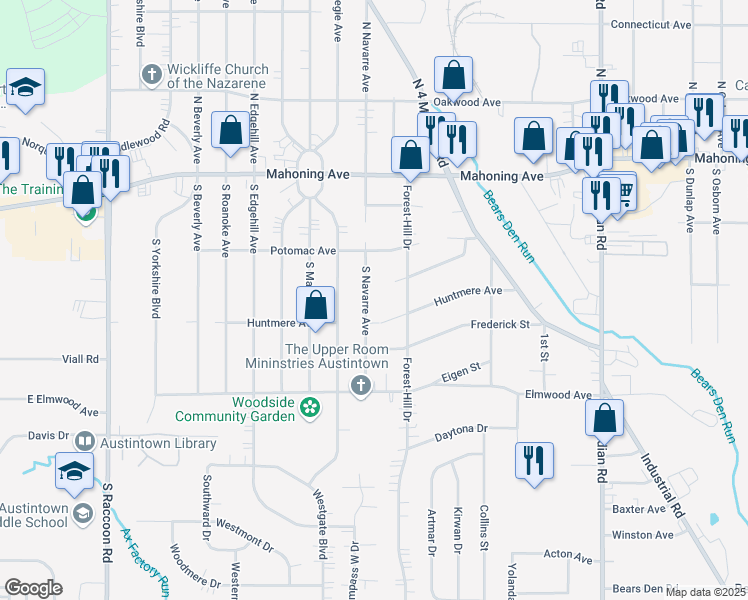 map of restaurants, bars, coffee shops, grocery stores, and more near 161 South Navarre Avenue in Youngstown