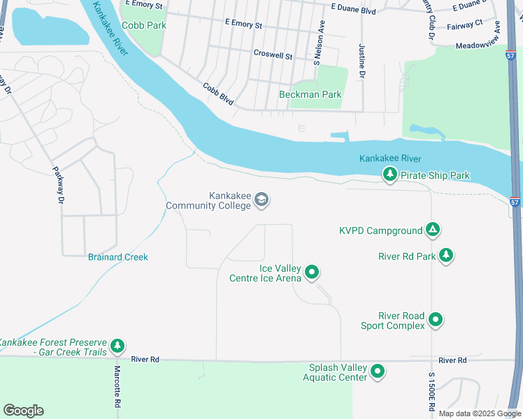 map of restaurants, bars, coffee shops, grocery stores, and more near 100 College Drive in Kankakee