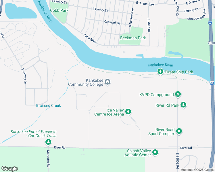 map of restaurants, bars, coffee shops, grocery stores, and more near 100 College Drive in Kankakee