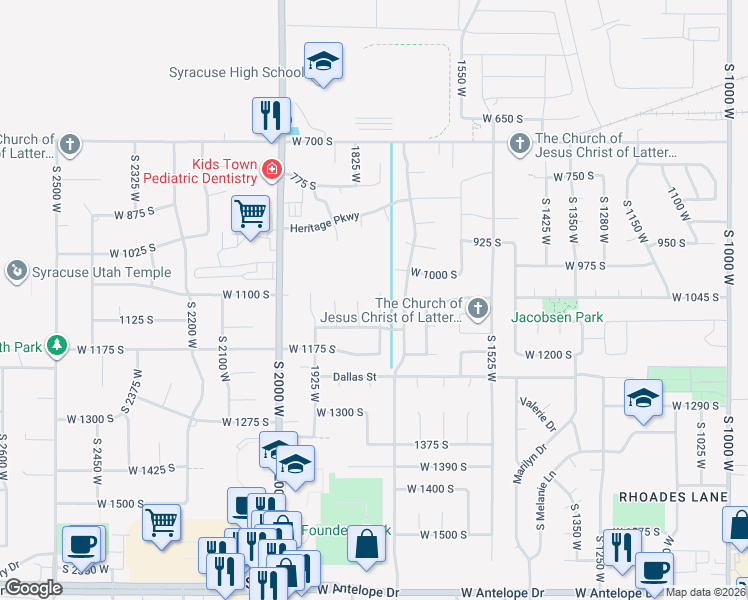 map of restaurants, bars, coffee shops, grocery stores, and more near 1062 South 1775 West in Syracuse