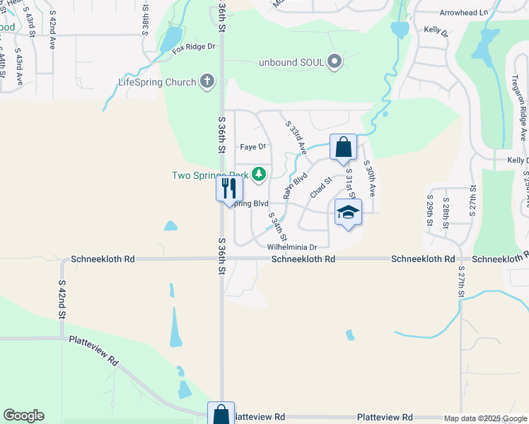 map of restaurants, bars, coffee shops, grocery stores, and more near 14406 South 34th Street in Bellevue