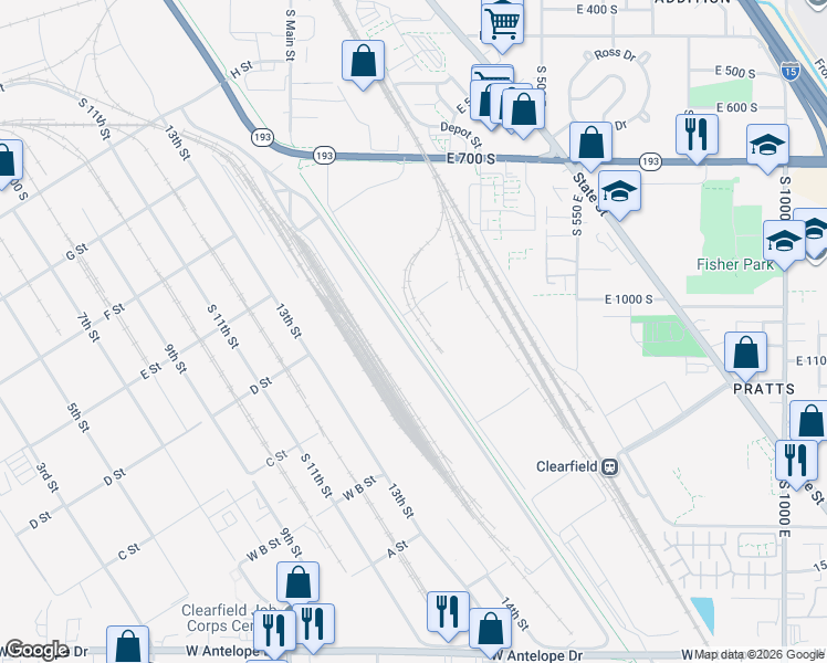map of restaurants, bars, coffee shops, grocery stores, and more near South Freeport Industrial Parkway in Clearfield