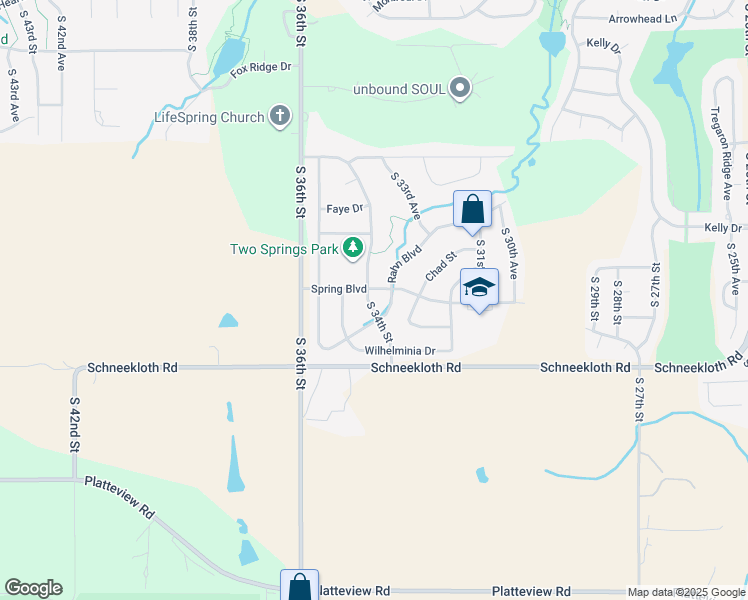 map of restaurants, bars, coffee shops, grocery stores, and more near 14406 South 34th Street in Bellevue