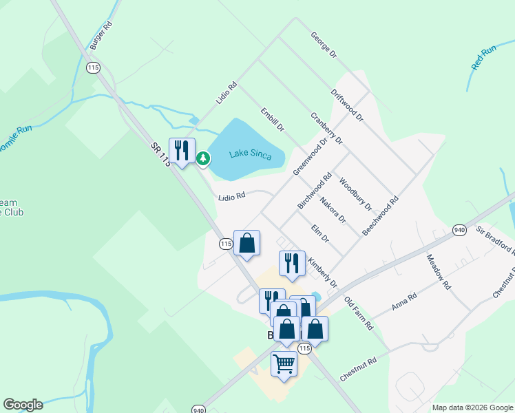 map of restaurants, bars, coffee shops, grocery stores, and more near 6 Redwood Road in Blakeslee