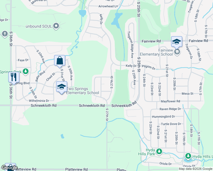 map of restaurants, bars, coffee shops, grocery stores, and more near 2709 Canyon Circle in Bellevue