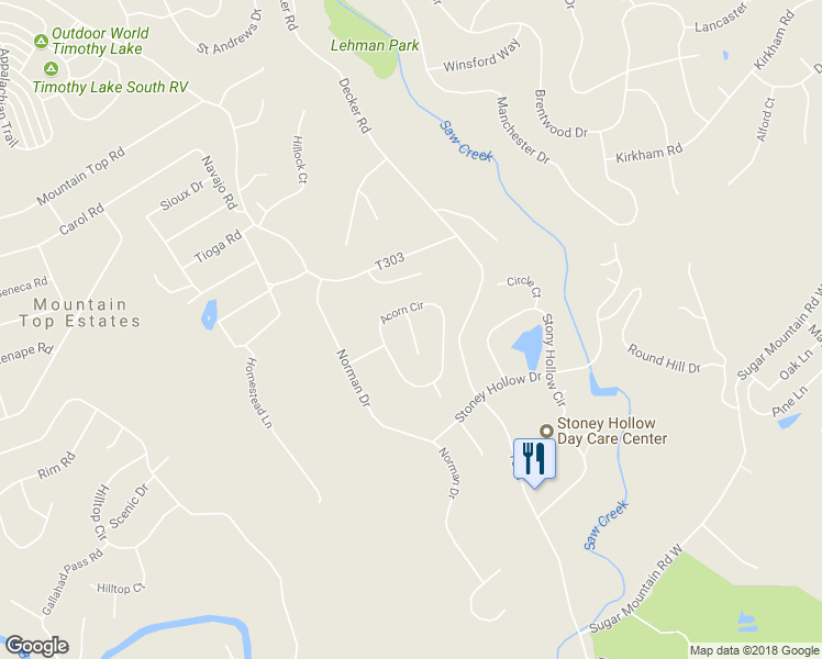 map of restaurants, bars, coffee shops, grocery stores, and more near Acorn Court in East Stroudsburg