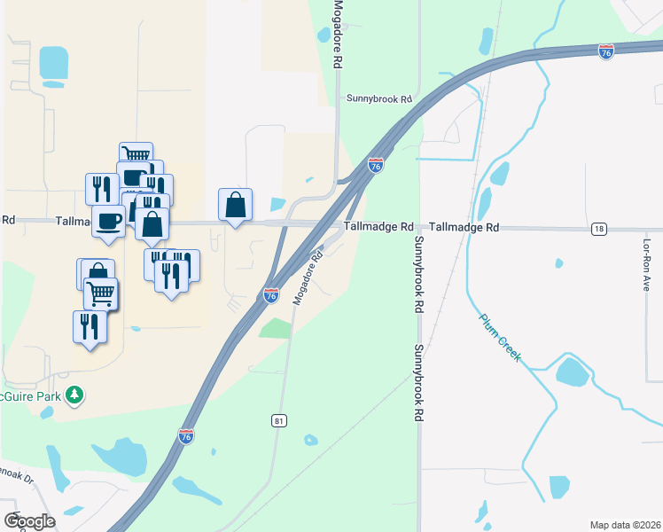 map of restaurants, bars, coffee shops, grocery stores, and more near 4038 Mogadore Road in Kent