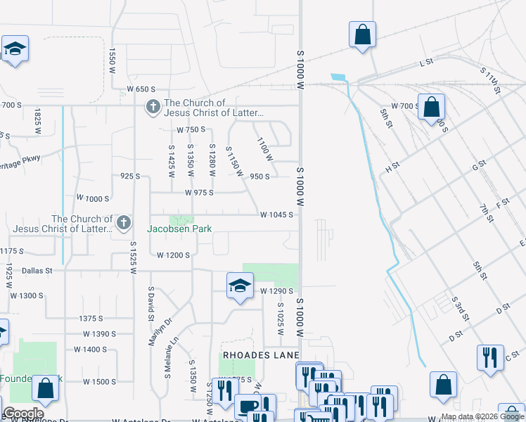 map of restaurants, bars, coffee shops, grocery stores, and more near 1130 West 1045 South in Clearfield