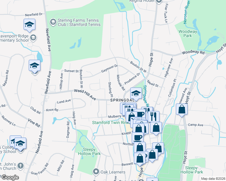 map of restaurants, bars, coffee shops, grocery stores, and more near 20 Sterling Place in Stamford