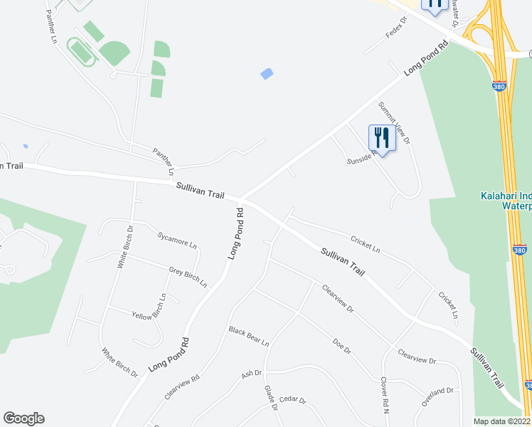 map of restaurants, bars, coffee shops, grocery stores, and more near 377 Sullivan Trail in Long Pond