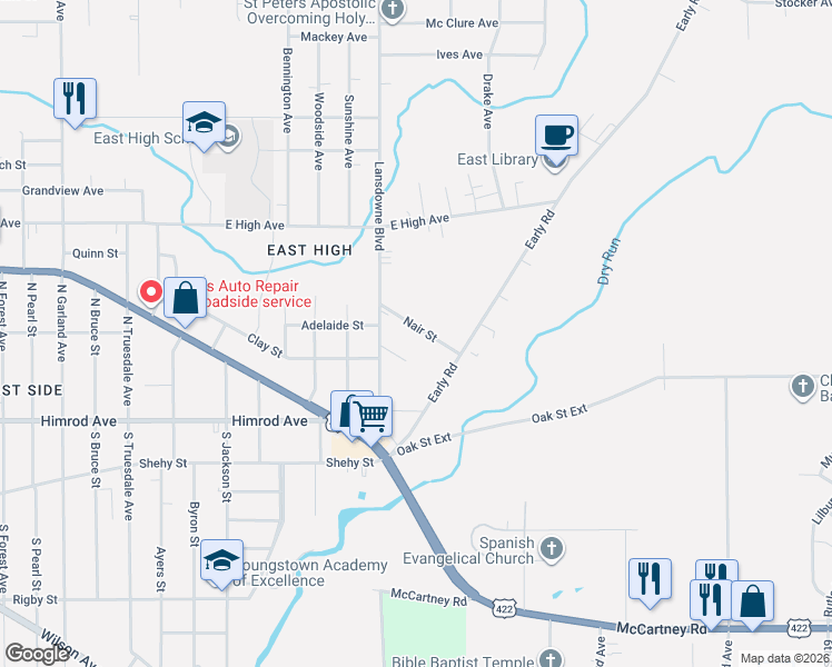 map of restaurants, bars, coffee shops, grocery stores, and more near 1961 Nair Street in Youngstown