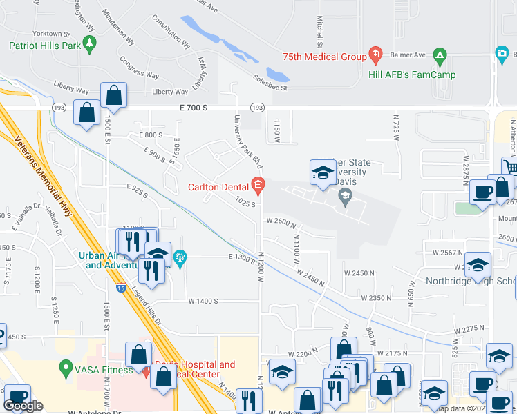 map of restaurants, bars, coffee shops, grocery stores, and more near 1988 1025 South in Clearfield