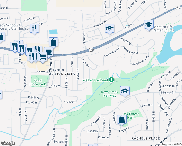 map of restaurants, bars, coffee shops, grocery stores, and more near 2688 North 1750 East in Layton