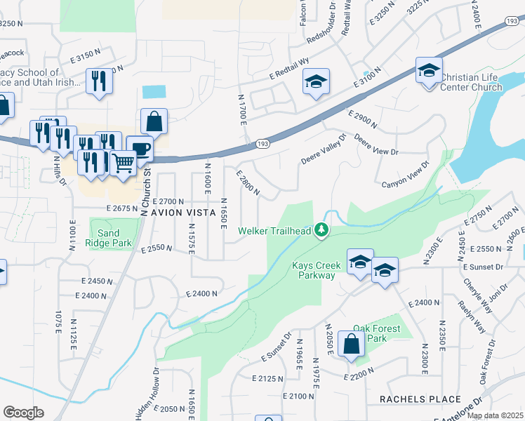 map of restaurants, bars, coffee shops, grocery stores, and more near 2688 North 1750 East in Layton