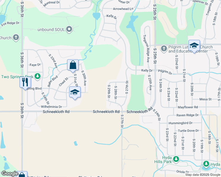 map of restaurants, bars, coffee shops, grocery stores, and more near 14409 South 29th Street in Bellevue