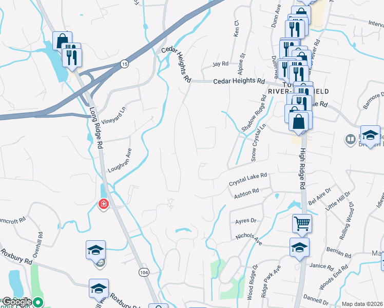 map of restaurants, bars, coffee shops, grocery stores, and more near 109 Sun Dance Road in Stamford