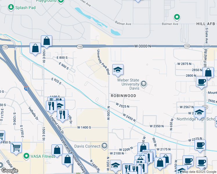 map of restaurants, bars, coffee shops, grocery stores, and more near in Layton