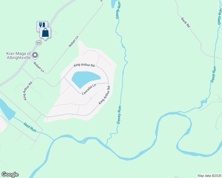 map of restaurants, bars, coffee shops, grocery stores, and more near 114 King Arthur Road in Blakeslee