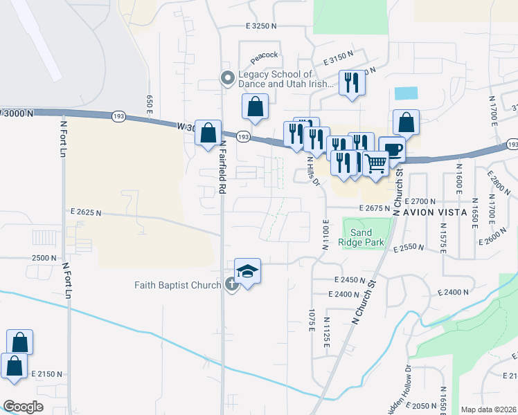 map of restaurants, bars, coffee shops, grocery stores, and more near 981 Mecham Avenue in Layton