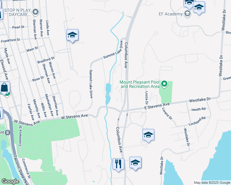 map of restaurants, bars, coffee shops, grocery stores, and more near 100 Summit Lake Drive in Valhalla