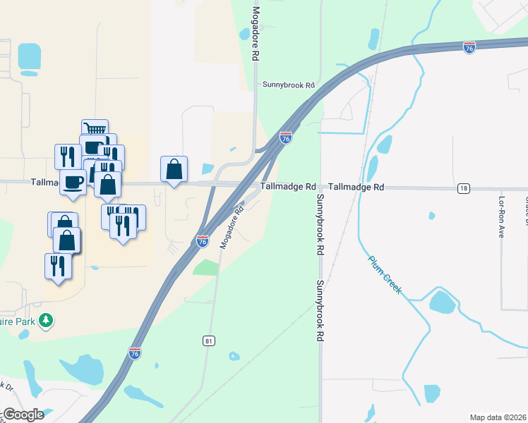 map of restaurants, bars, coffee shops, grocery stores, and more near 4038 Mogadore Road in Kent