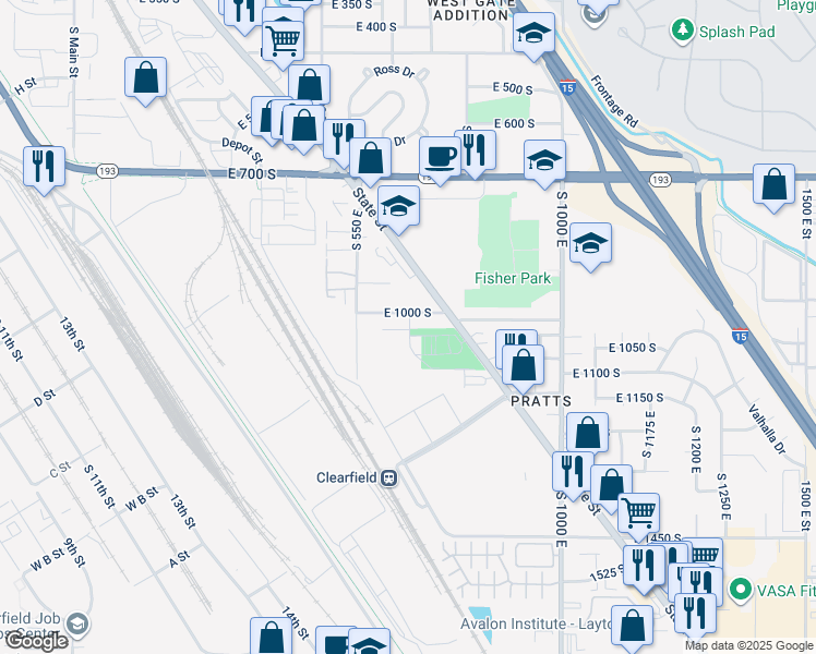 map of restaurants, bars, coffee shops, grocery stores, and more near 702 South 700 East in Clearfield