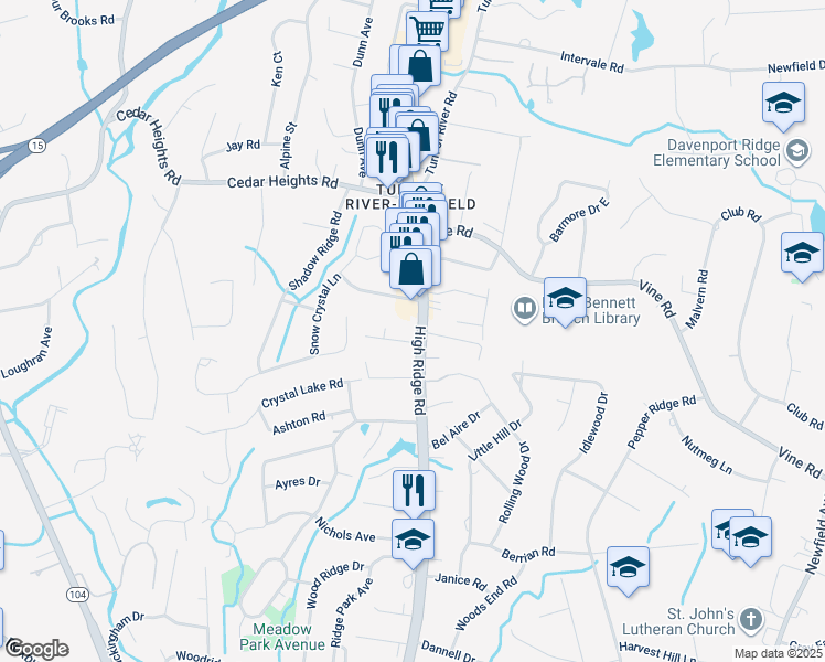 map of restaurants, bars, coffee shops, grocery stores, and more near 816 High Ridge Road in Stamford