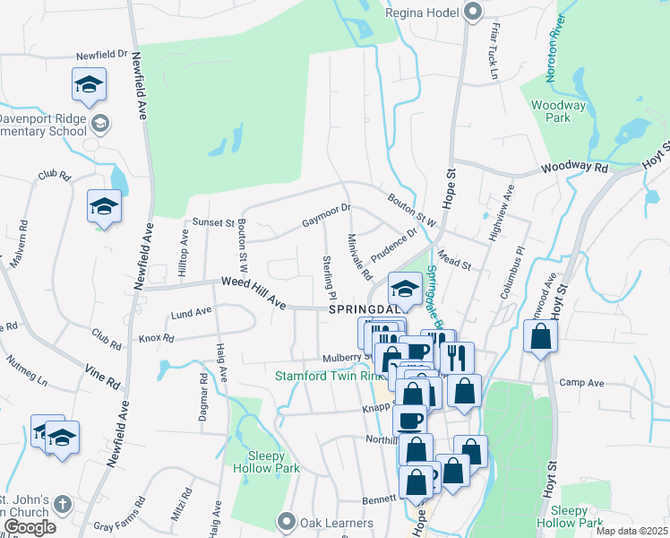 map of restaurants, bars, coffee shops, grocery stores, and more near 20 Sterling Place in Stamford