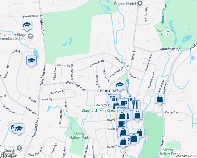 map of restaurants, bars, coffee shops, grocery stores, and more near 20 Sterling Place in Stamford