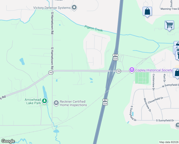 map of restaurants, bars, coffee shops, grocery stores, and more near 4064-4228 Copley Road in Akron
