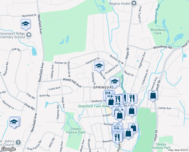 map of restaurants, bars, coffee shops, grocery stores, and more near 20 Sterling Place in Stamford