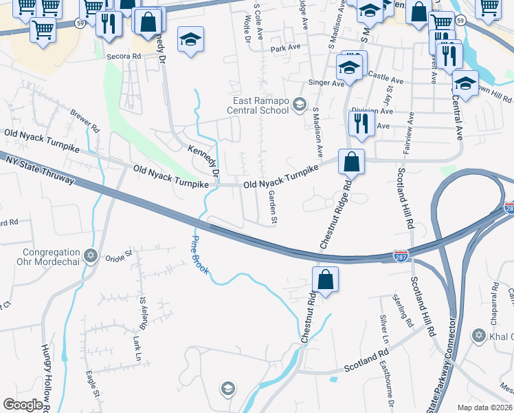 map of restaurants, bars, coffee shops, grocery stores, and more near 17 Banker Street in Spring Valley