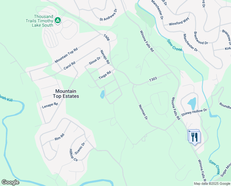 map of restaurants, bars, coffee shops, grocery stores, and more near 1207 Pocahontas Drive in East Stroudsburg
