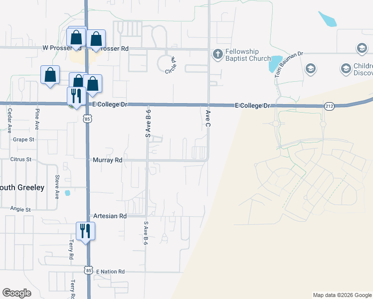 map of restaurants, bars, coffee shops, grocery stores, and more near Red Circle in Cheyenne