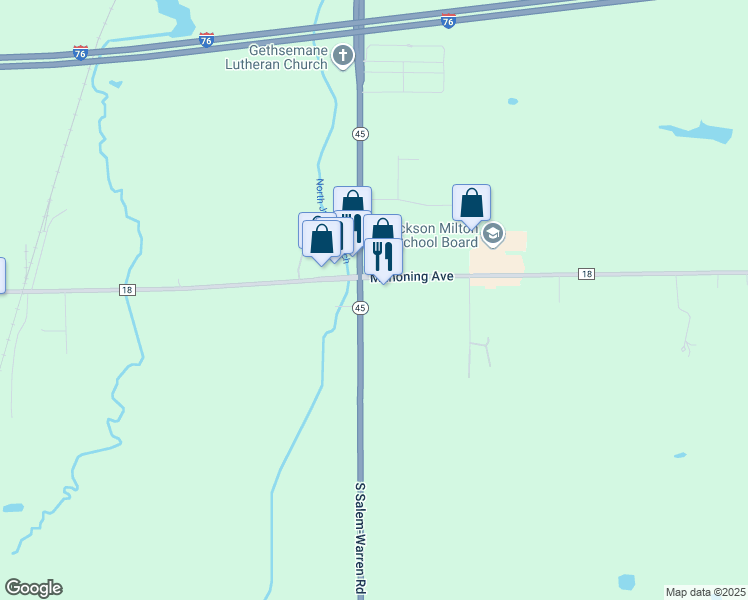 map of restaurants, bars, coffee shops, grocery stores, and more near 10931 Mahoning Avenue in North Jackson