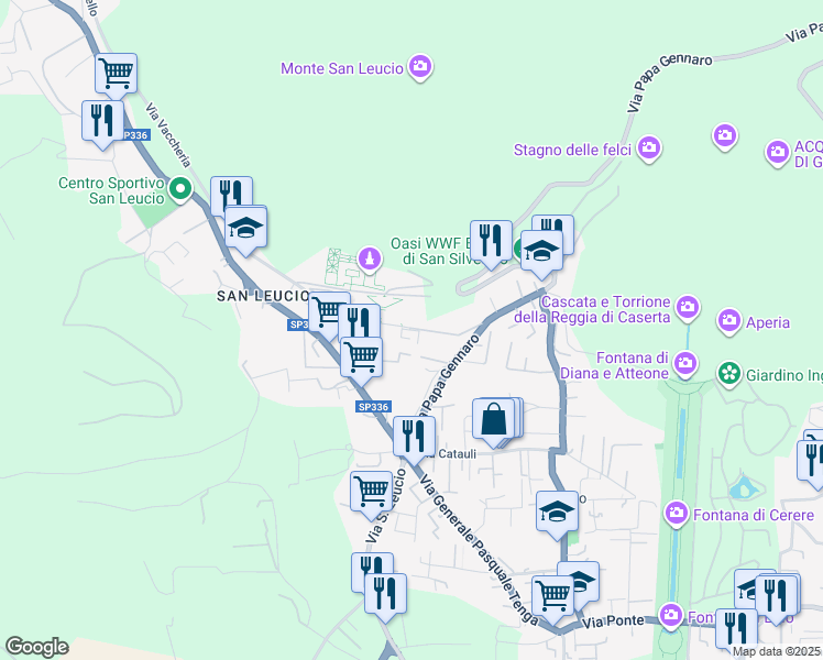 map of restaurants, bars, coffee shops, grocery stores, and more near 3 Via dei Giardini Reali in Caserta