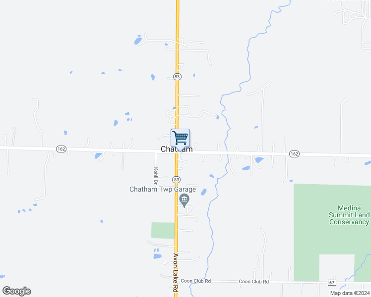 map of restaurants, bars, coffee shops, grocery stores, and more near 9253 Chatham Road in Medina