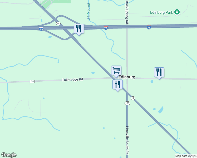 map of restaurants, bars, coffee shops, grocery stores, and more near 6726 Tallmadge Road in Rootstown