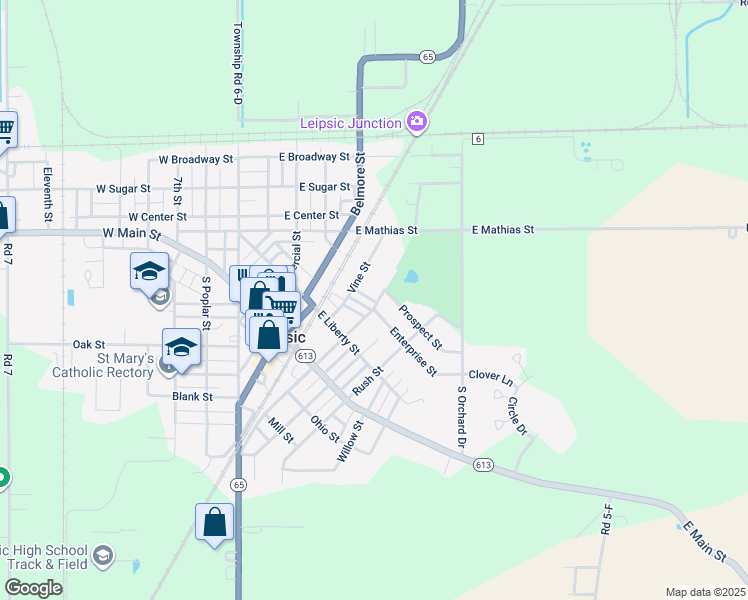 map of restaurants, bars, coffee shops, grocery stores, and more near 94 Main Cross Street in Leipsic