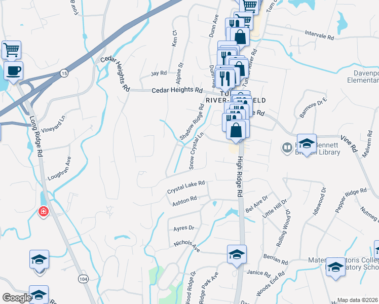 map of restaurants, bars, coffee shops, grocery stores, and more near 20 Wild Horse Road in Stamford