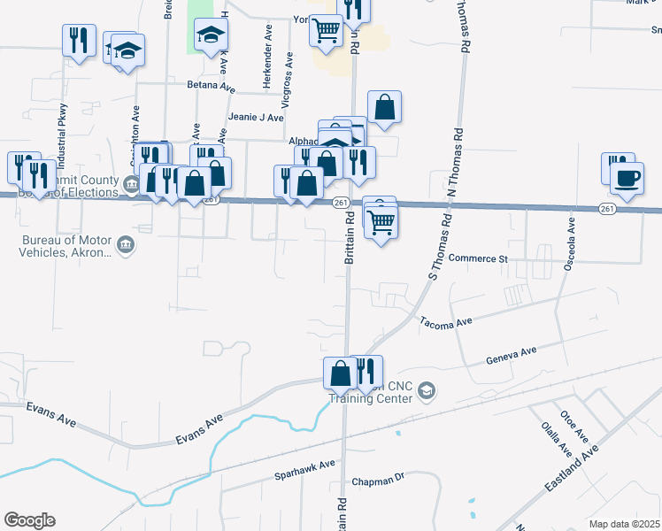map of restaurants, bars, coffee shops, grocery stores, and more near 1336 Bluestone Avenue in Akron