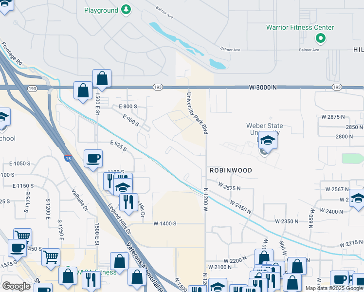 map of restaurants, bars, coffee shops, grocery stores, and more near 1988 1025 South in Clearfield