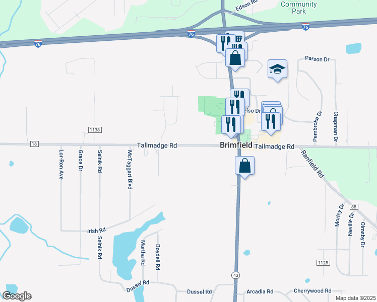 map of restaurants, bars, coffee shops, grocery stores, and more near 1200 Tallmadge Road in Kent