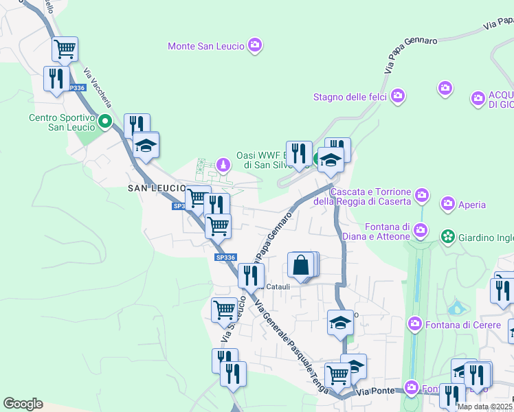 map of restaurants, bars, coffee shops, grocery stores, and more near 3 Via dei Giardini Reali in Caserta