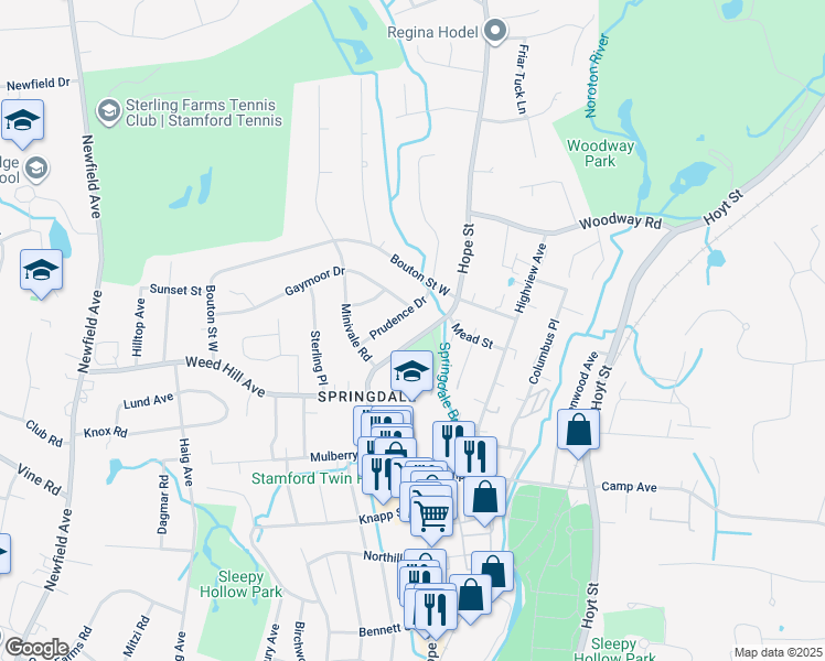 map of restaurants, bars, coffee shops, grocery stores, and more near 1230 Hope Street in Stamford