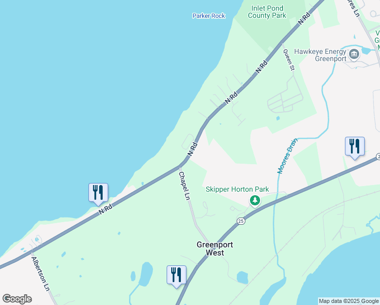 map of restaurants, bars, coffee shops, grocery stores, and more near 61475 North Road in Greenport